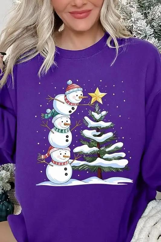Color Bear Fleece Sweatshirt Christmas Snowman Graphic Women's Sweater Cute & Cozy