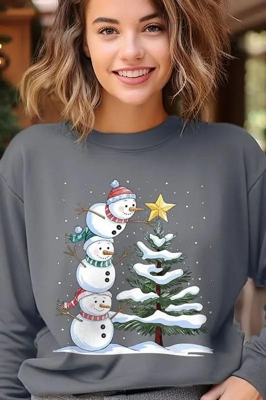 Color Bear Fleece Sweatshirt Christmas Snowman Graphic Women's Sweater Cute & Cozy