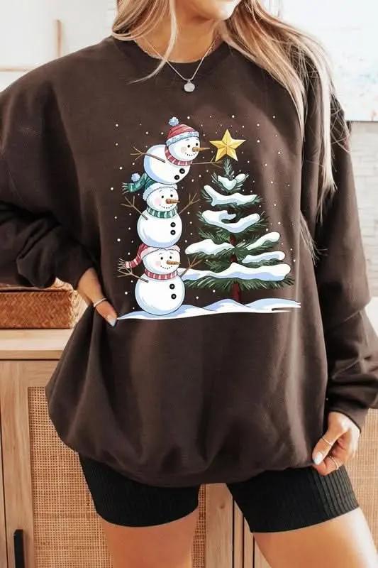 Color Bear Fleece Sweatshirt Christmas Snowman Graphic Women's Sweater Cute & Cozy