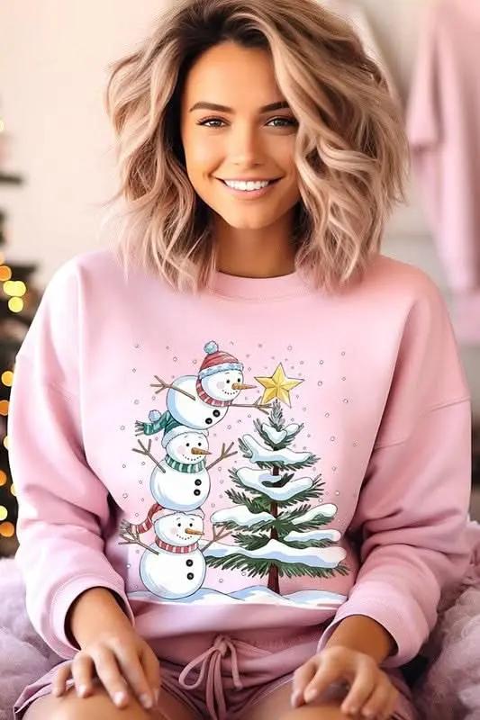 Color Bear Fleece Sweatshirt Christmas Snowman Graphic Women's Sweater Cute & Cozy
