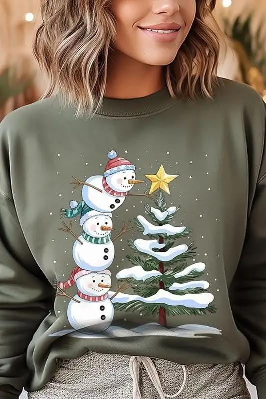 Color Bear Fleece Sweatshirt Christmas Snowman Graphic Women's Sweater Cute & Cozy