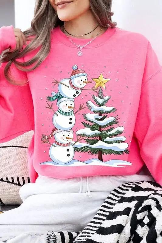 Color Bear Fleece Sweatshirt Christmas Snowman Graphic Women's Sweater Cute & Cozy