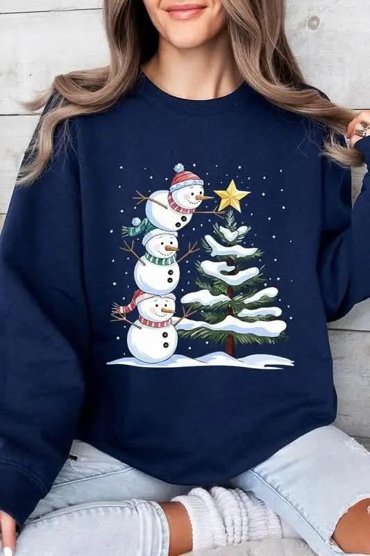Color Bear Fleece Sweatshirt Christmas Snowman Graphic Women's Sweater Cute & Cozy