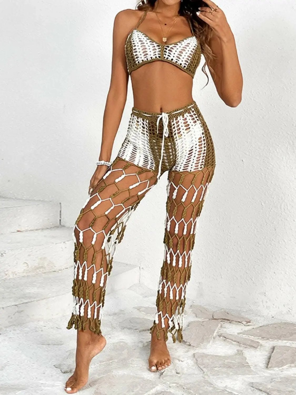Trendsi Cutout Halter Swimwear Women's Beach Pants Set - Chic & Trendy