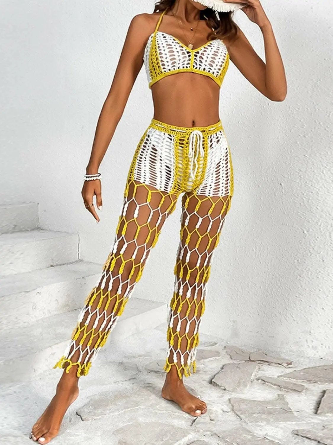 Trendsi Cutout Halter Swimwear Women's Beach Pants Set - Chic & Trendy