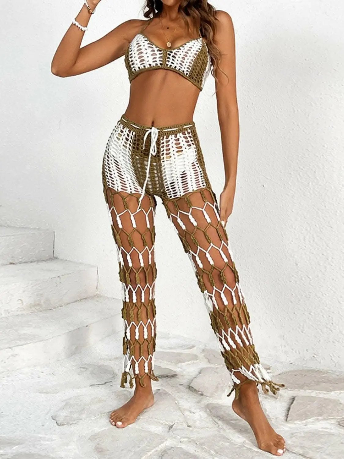 Trendsi Cutout Halter Swimwear Women's Beach Pants Set - Chic & Trendy