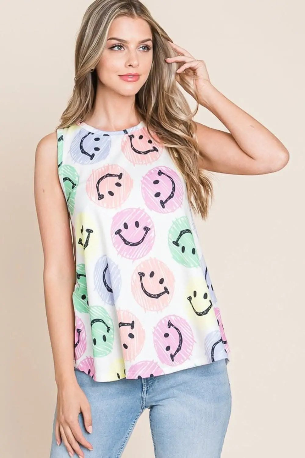 Tank Top - Smiley Face Graphic - BOMBOM Style