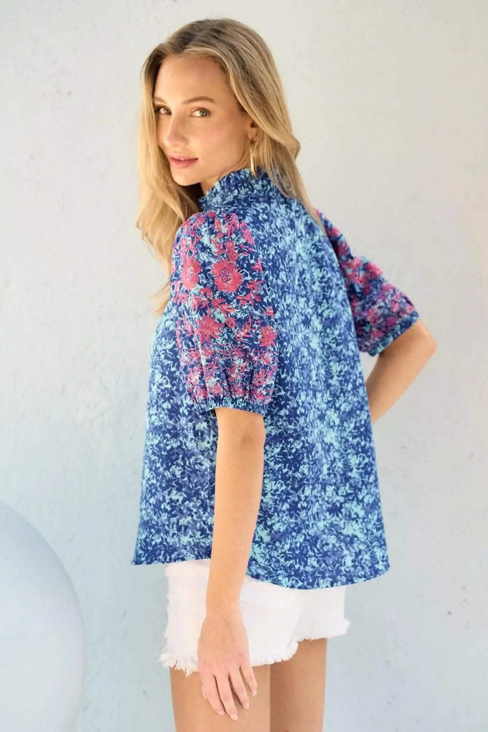 Women's Blouse - Embroidered Puff Sleeve - Casual