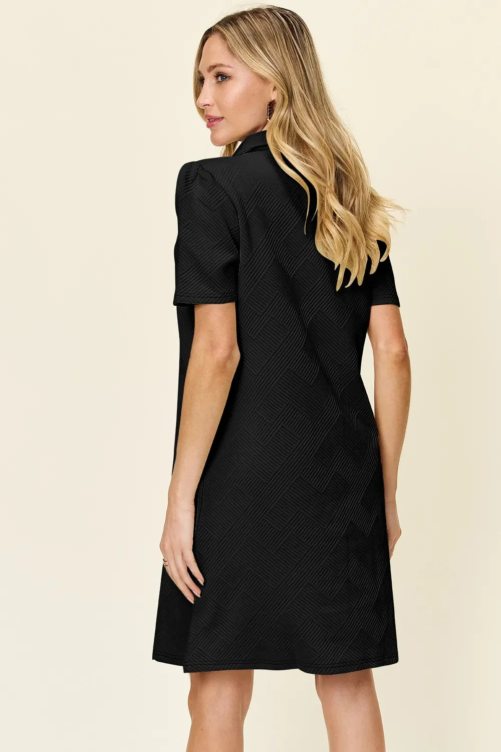 Double Take Textured Collared Short Sleeve Dress