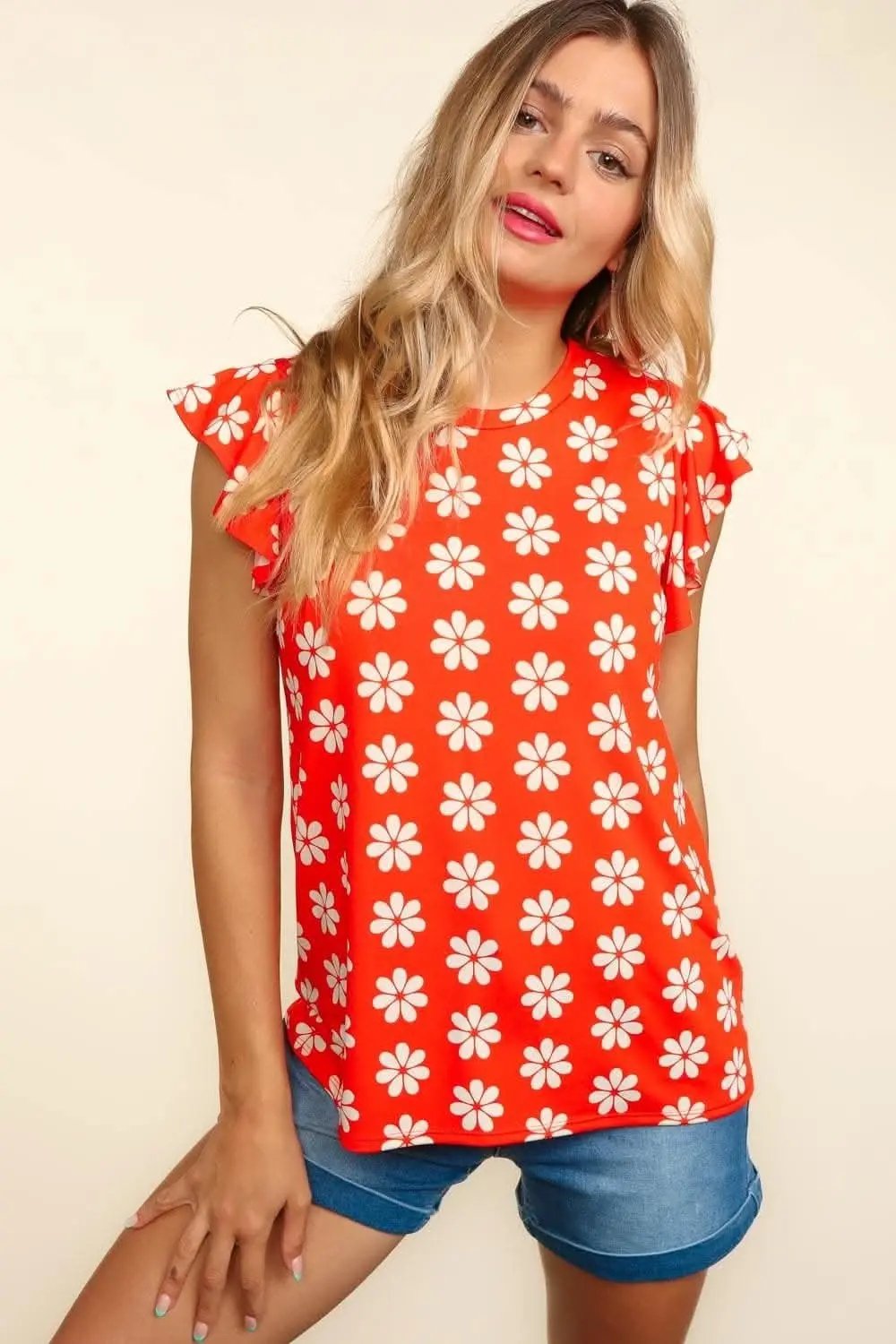 Trendsi Haptics floral knit top with ruffles