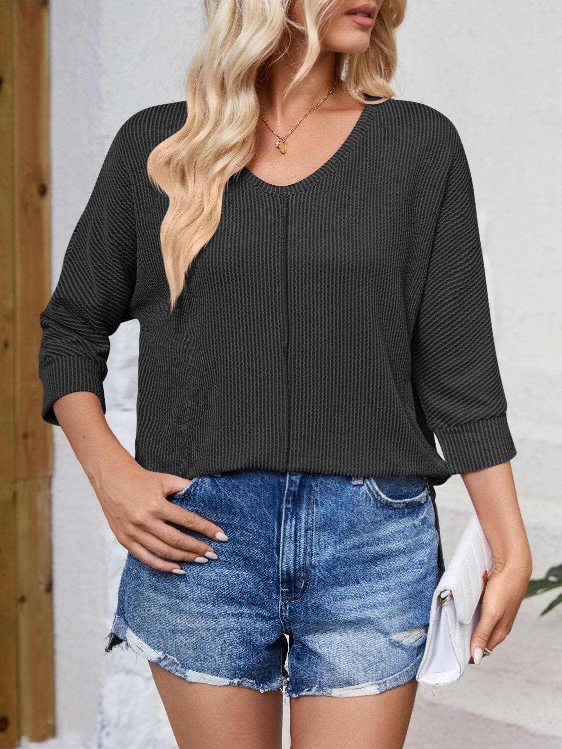 Trendsi just arrived - Textured 3/4 sleeve blouse