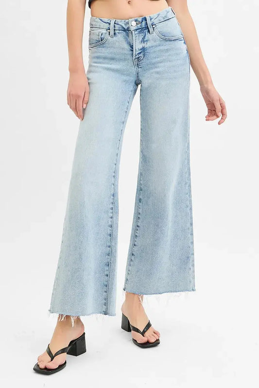 Jeans - Tummy Control - Plus Size Wide Leg Raw Hem