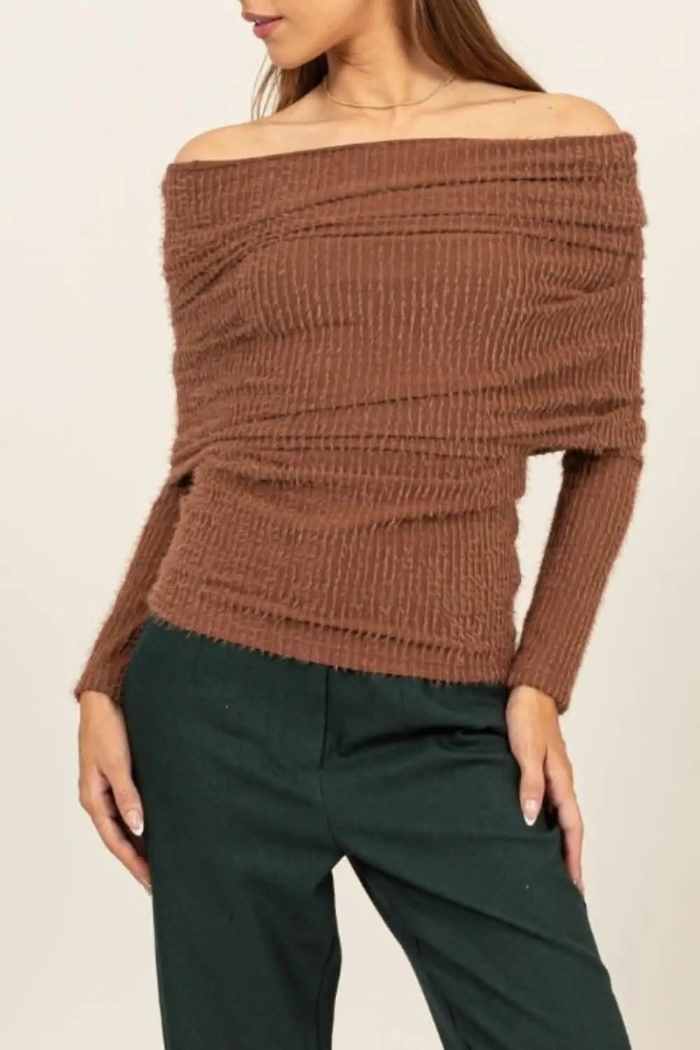Trendsi Hyfve fuzzy off-shoulder top