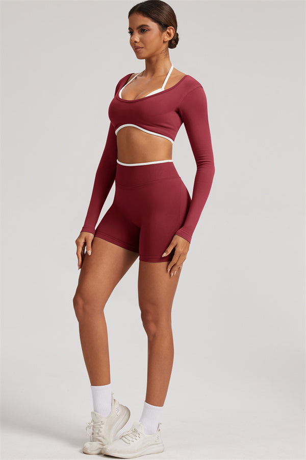 The Elevate Long Sleeve Crop top Shorts 2-Piece Set