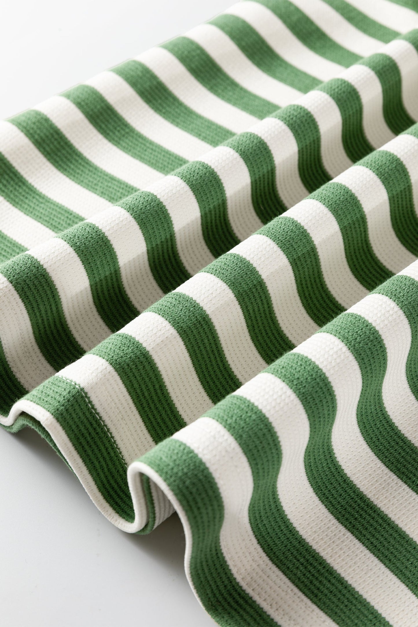 Kimberly Stripe Short Puff Sleeve Contrast Trim Round Neck Tee - Green