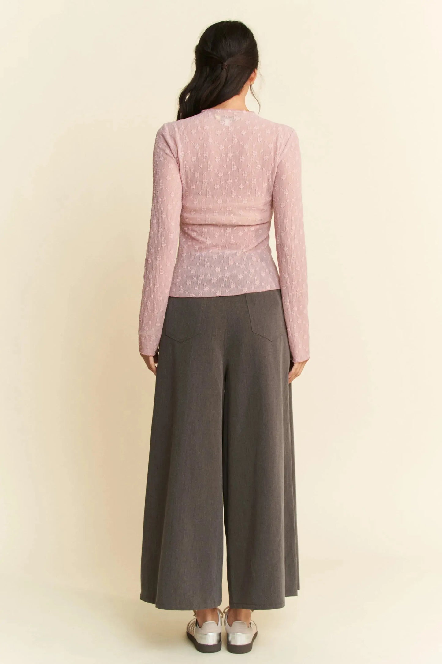 Sheer Lace Top - Embroidered Bows - Women's Long Sleeve