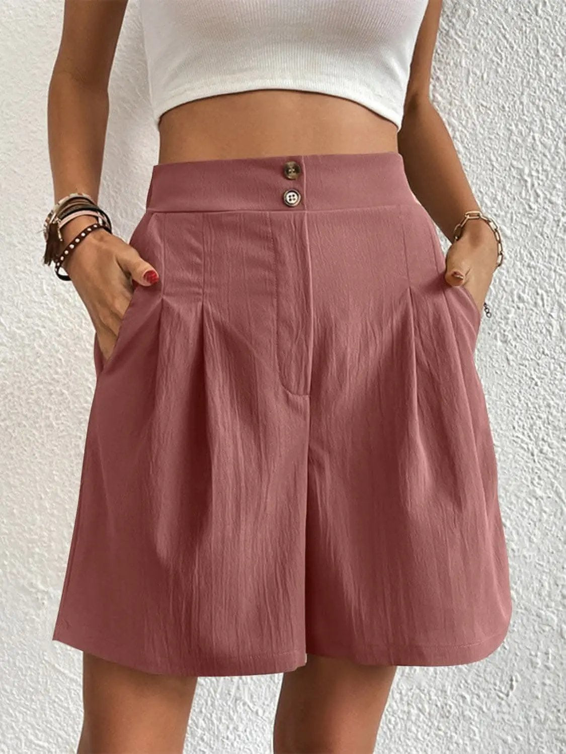 Trendsi High-waisted pocket shorts for women