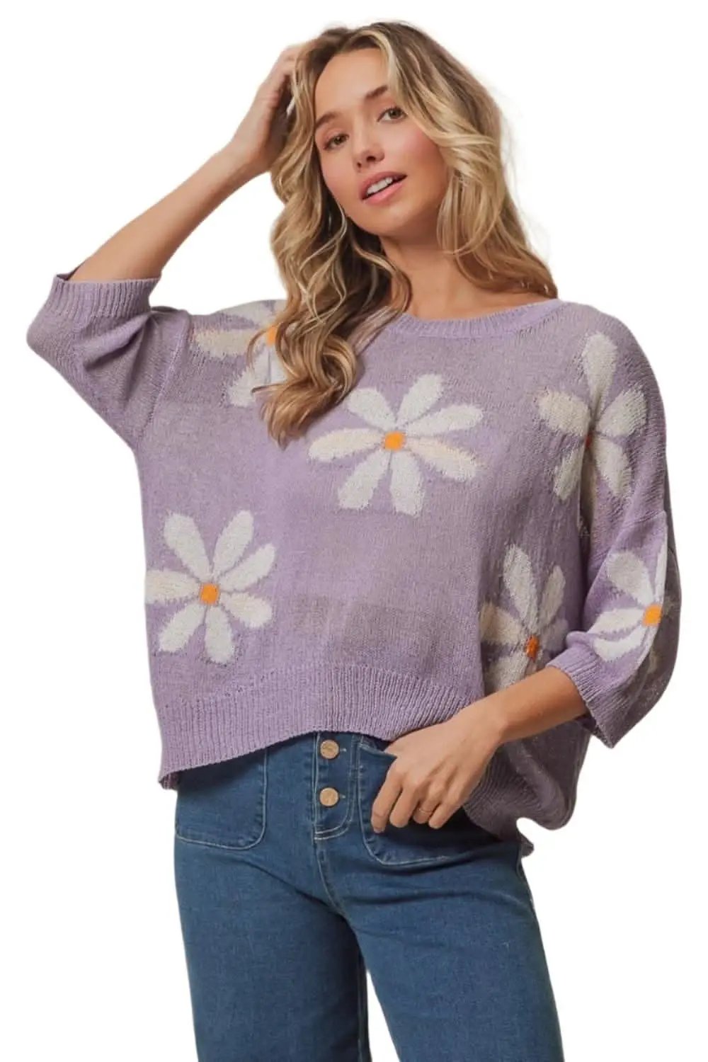 Trendsi Floral Slit Sweater Women's Chic Knit Top - Elegant & Comfy