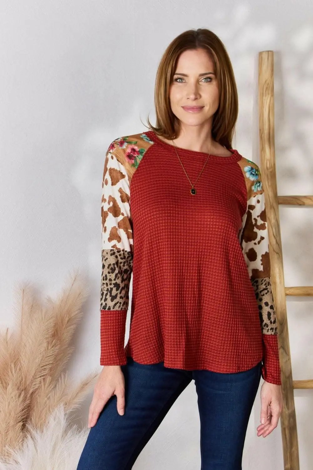 Leopard Knit Blouse - Long Sleeve - Relaxed Fit