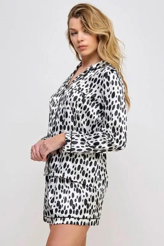 Premium BE WICKED Dalmy PJ Set, Black/White, Large - Comfortable Sleepwear for Women