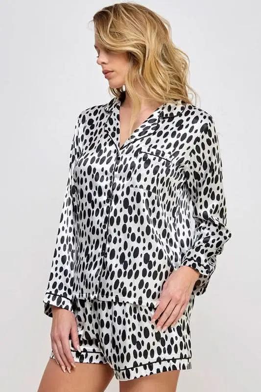 Premium BE WICKED Dalmy PJ Set, Black/White, Large - Comfortable Sleepwear for Women