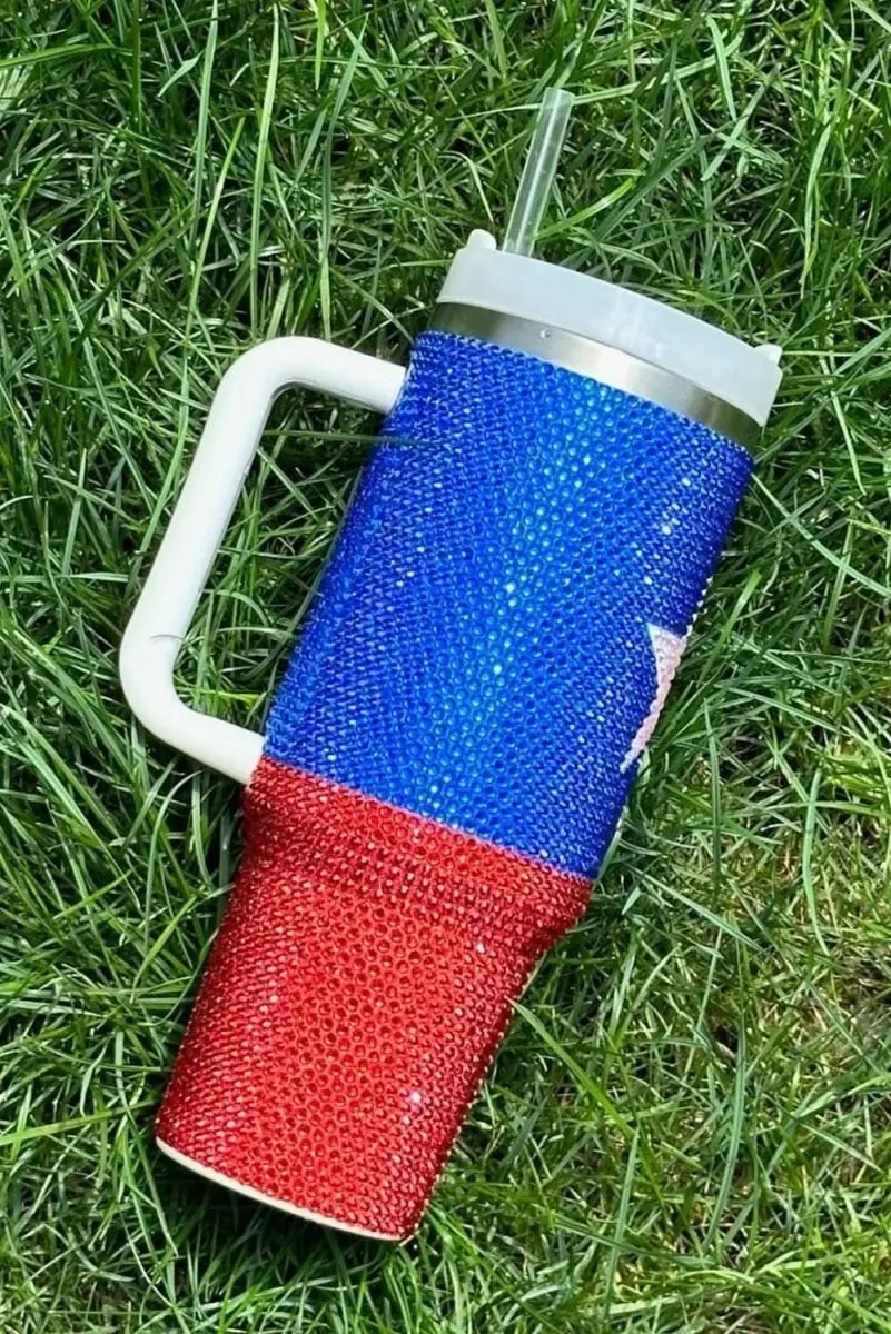 40oz Tumbler - Sparkly Rhinestone - Patriotic American Flag