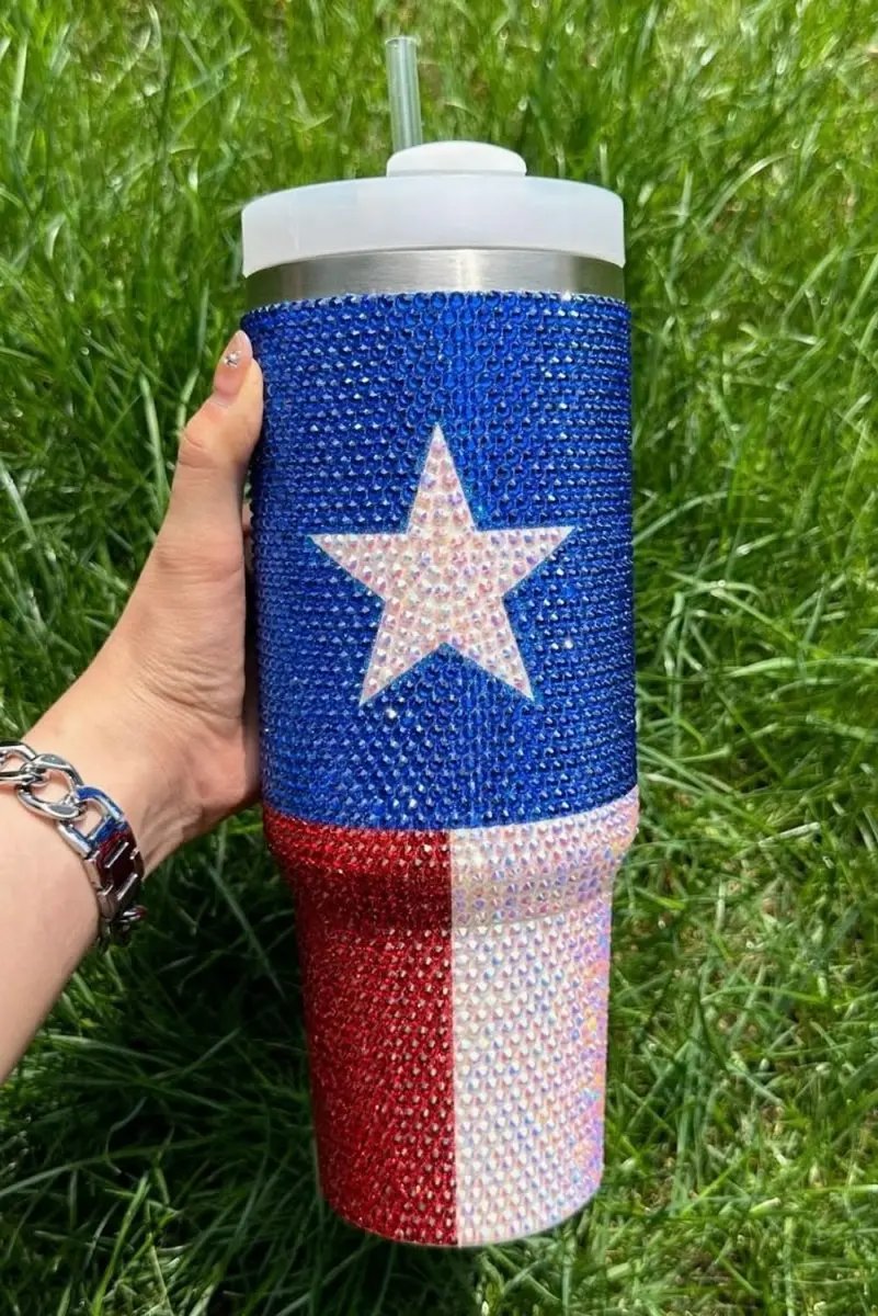 40oz Tumbler - Sparkly Rhinestone - Patriotic American Flag