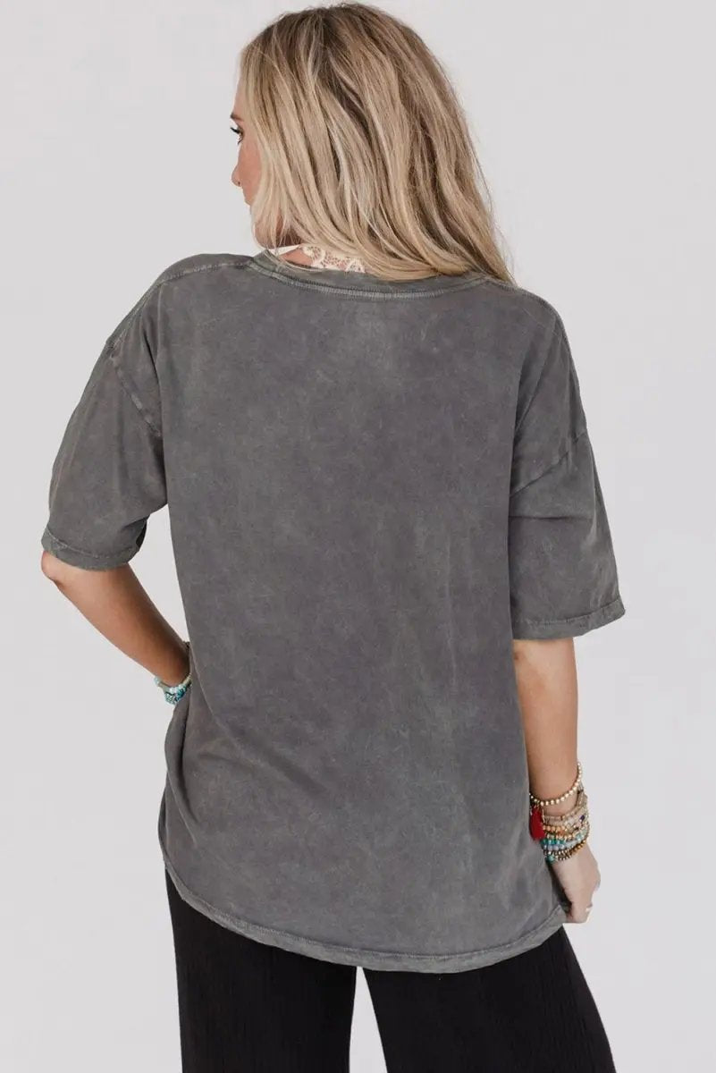 Love Salve Grey Butterflies Graphic Daily Wear Tee Women's Mineral Wash, Loose Fit