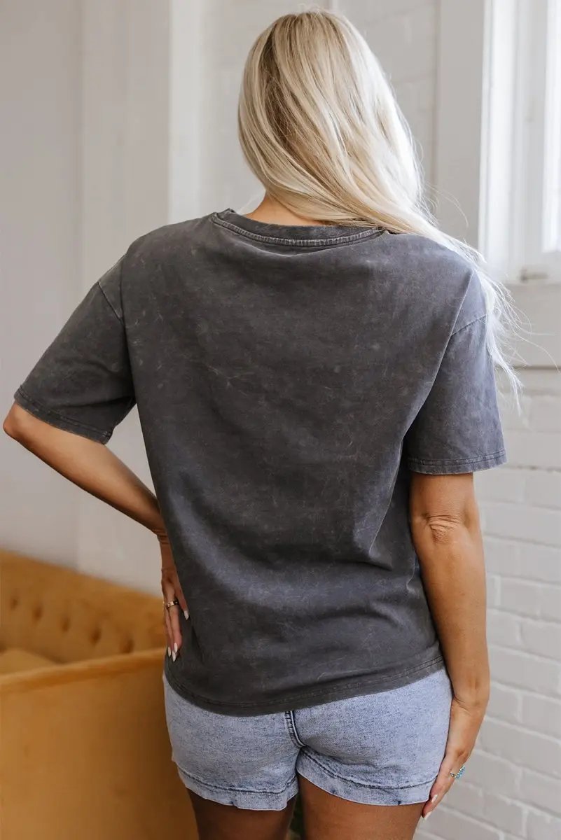 Love Salve Grey Butterflies Graphic Daily Wear Tee Women's Mineral Wash, Loose Fit