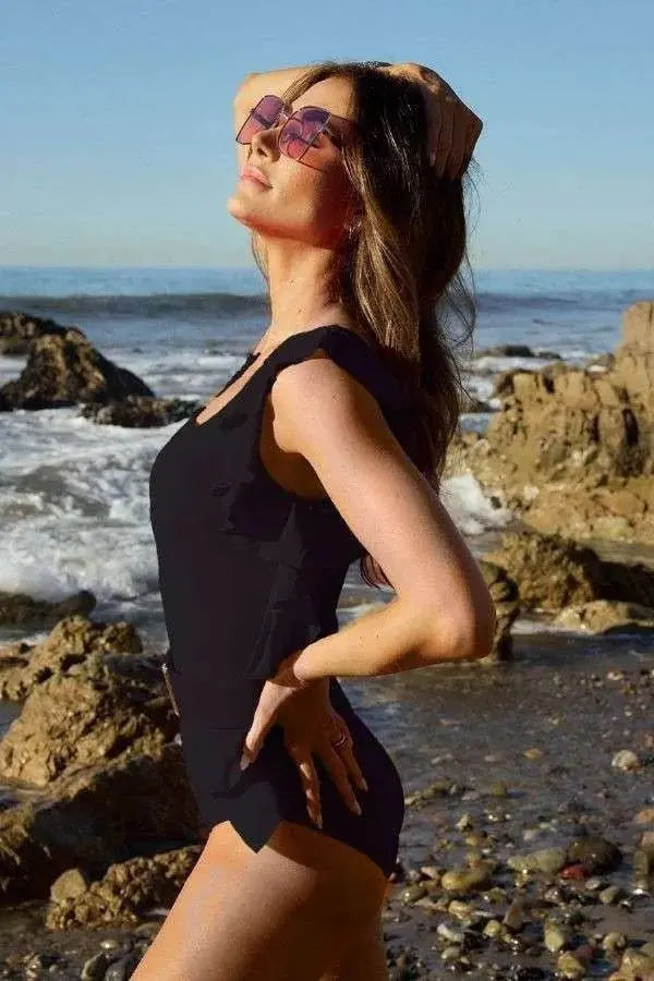 One Piece Swimsuit - One Shoulder Ruffle - Women's Beach Style