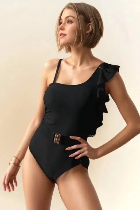 One Piece Swimsuit - One Shoulder Ruffle - Women's Beach Style