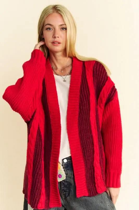 Trendsi Cable-Knit Color Block Cardigan Women's Open Front Sweater - Soft & Stylish