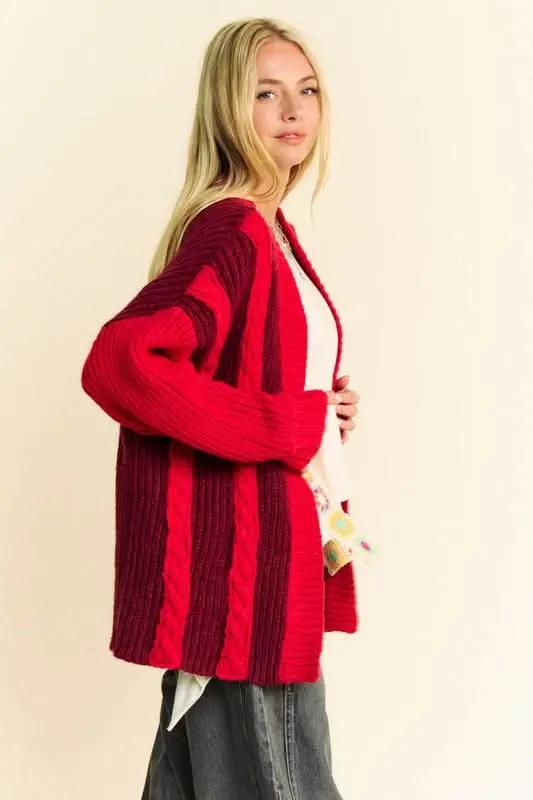Trendsi Cable-Knit Color Block Cardigan Women's Open Front Sweater - Soft & Stylish