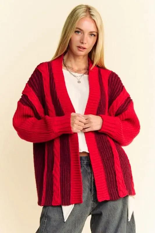 Trendsi Cable-Knit Color Block Cardigan Women's Open Front Sweater - Soft & Stylish