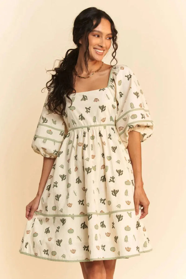 Trendsi Cactus Print Mini Dress Women's Casual Summer Dress Cute & Trendy