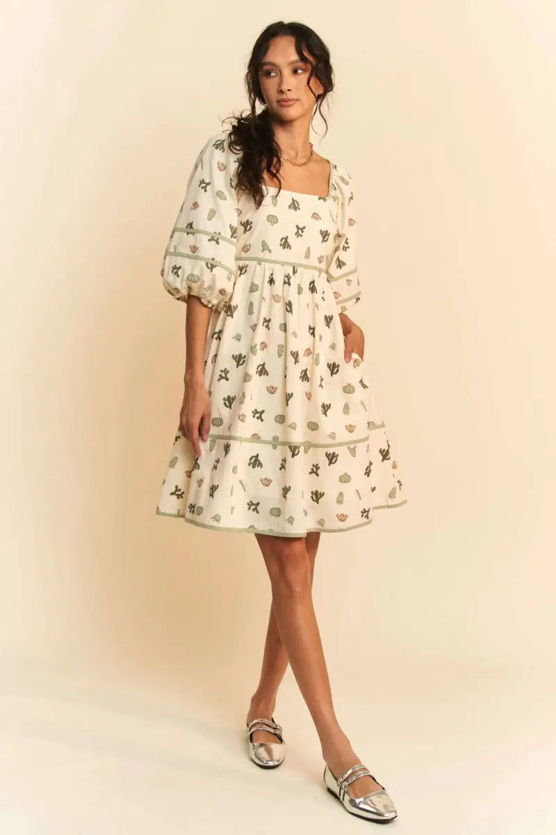 Trendsi Cactus Print Mini Dress Women's Casual Summer Dress Cute & Trendy