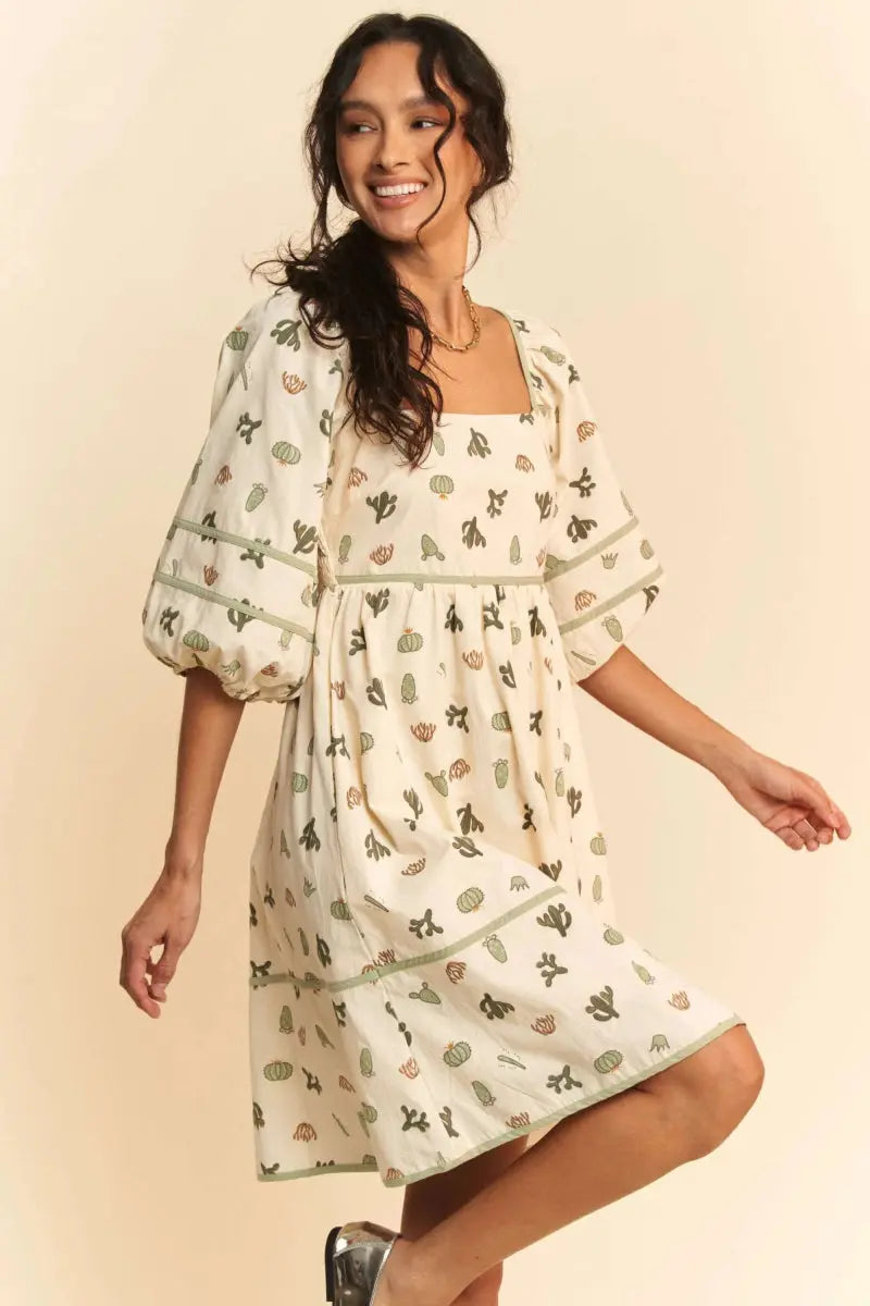 Trendsi Cactus Print Mini Dress Women's Casual Summer Dress Cute & Trendy