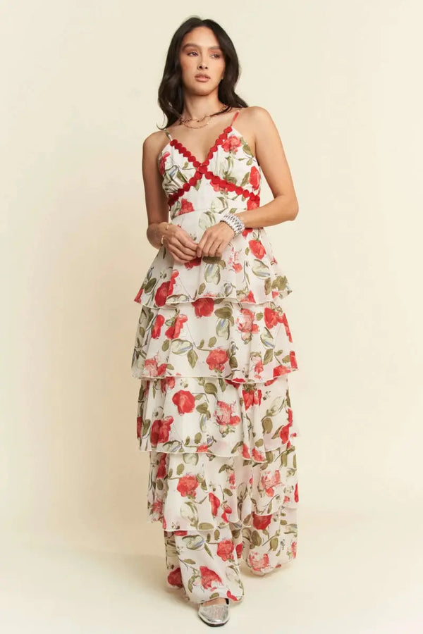 Trendsi Lace Ruffle Maxi Dress Women's Elegant Flowy Long Gown