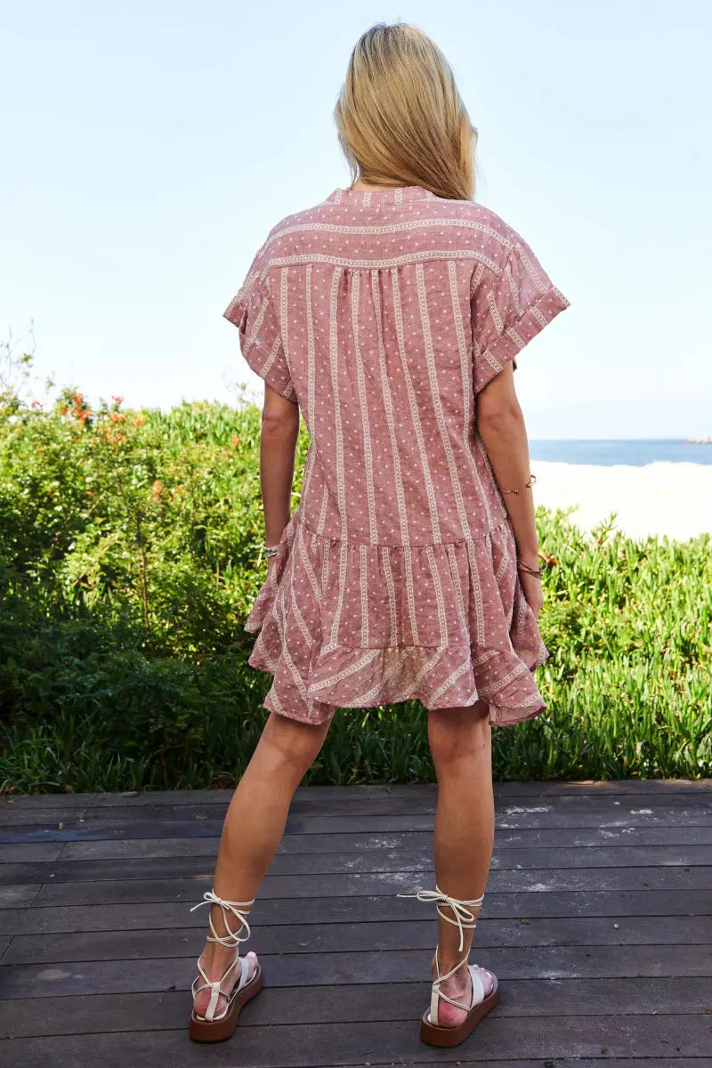 Trendsi V-Neck Mini Dress Women's Casual Ruffled Embroidery Summer Dress