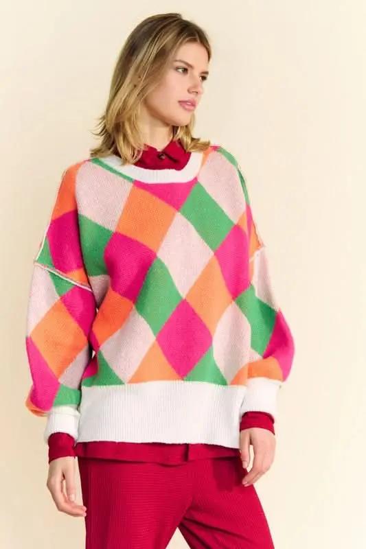 Trendsi Color Block Sweater Women's Casual Knit Top Exposed Seam, Dropped Shoulder