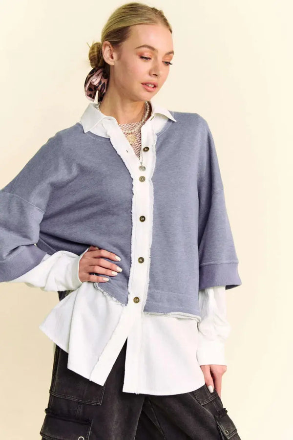 Trendsi Faux Layered Top Women's Casual French Terry Shirt - Comfy & Stylish