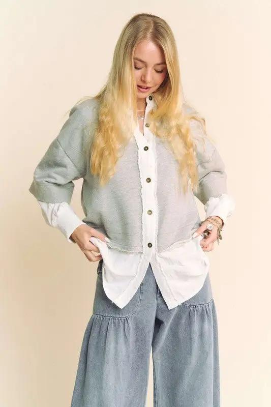 Trendsi Faux Layered Top Women's Casual French Terry Pullover Comfy Fit Shirt