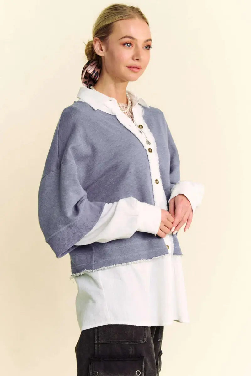 Trendsi Faux Layered Top Women's Casual French Terry Shirt - Comfy & Stylish