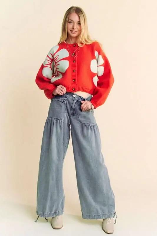 Trendsi Flower Cardigan Women's Fall Layering Knit Top Soft & Stylish