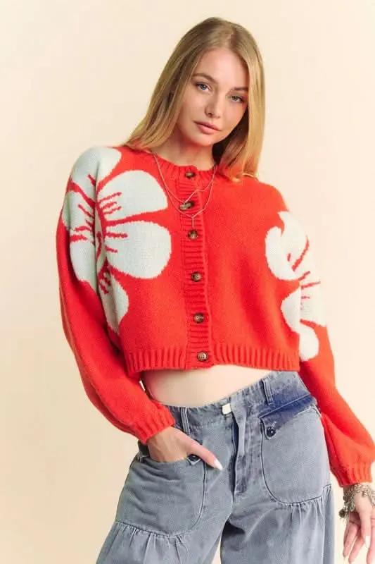 Trendsi Flower Cardigan Women's Fall Layering Knit Top Soft & Stylish