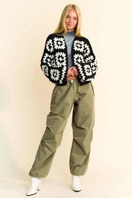 Trendsi Crochet Cardigan Women's Two-Tone Flower Open Front Lightweight Knit