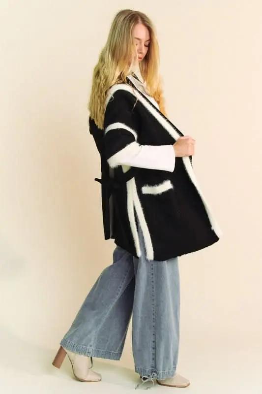 Cardigan - Fuzzy Trim Open Front - Layering Essential