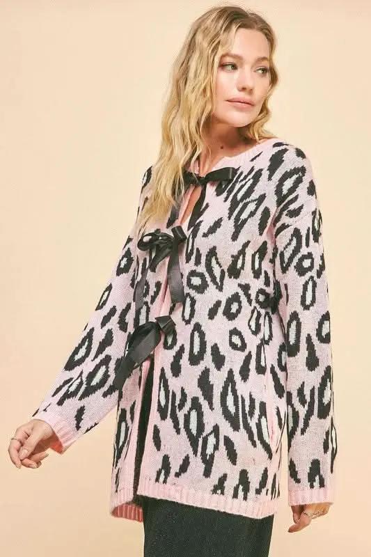 Trendsi Leopard Cardigan Women's Fall Fashion Open Front Knit Sweater Soft