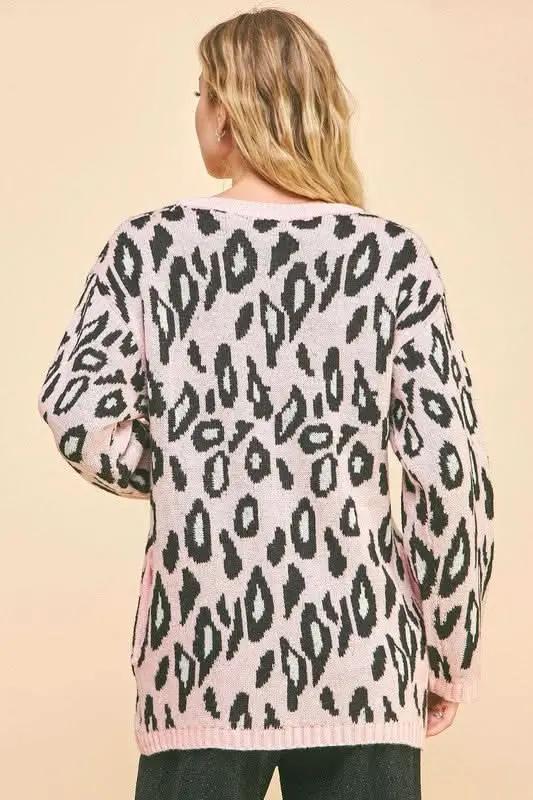 Trendsi Leopard Cardigan Women's Fall Fashion Open Front Knit Sweater Soft