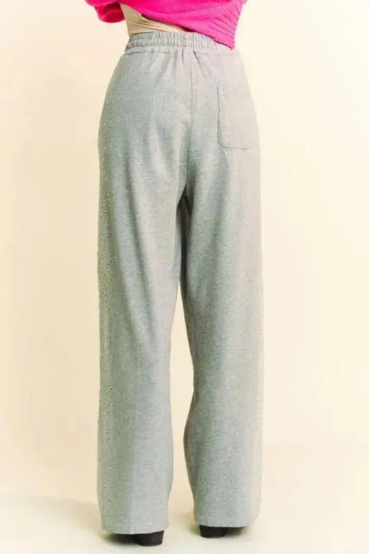 Trendsi Rhinestone Wide Leg Pants Women's Party Glam Elastic Waist Trousers